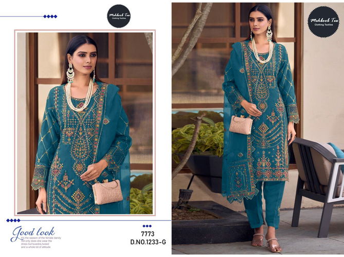 1233 E To H Mehboob Tex Embroidery Organza Pakistani Suits Wholesale Suppliers In India
